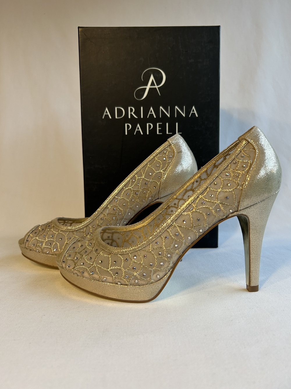 Adrianna Papell Shoes Womens Size 8M Peep Toe High Heel Mesh Embellished Dress